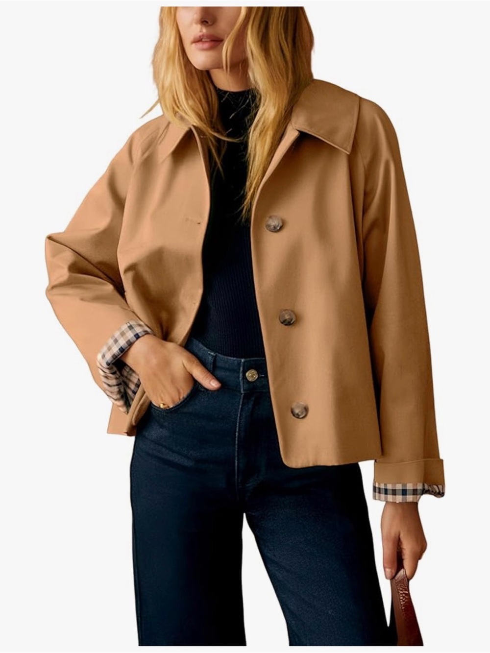 Classic Tan Cropped Jacket - Women's Lightweight Coat